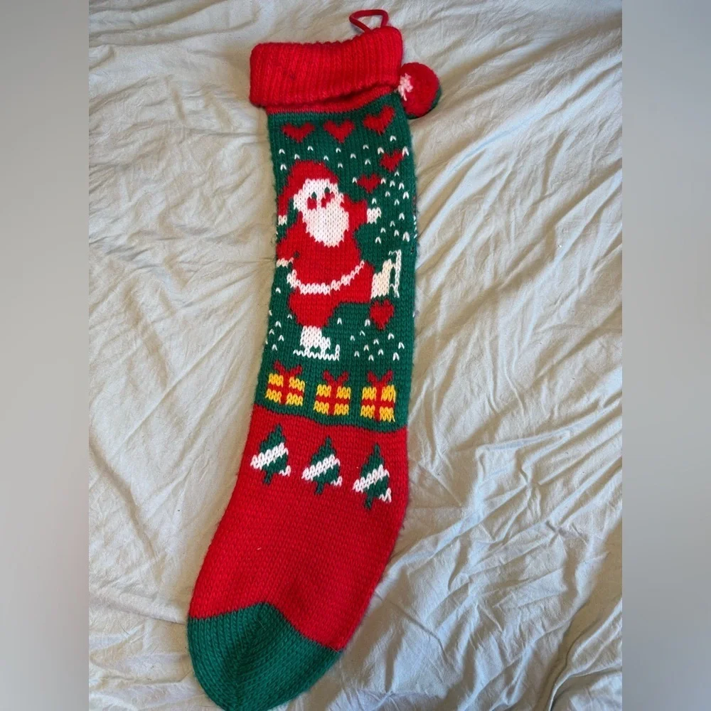 Vintage santa woven slouchy knit Santa Claus Christmas stocking